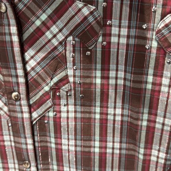 Wrangler Western Shirt Pearl Snap Button Closure Long Sleeve Plaid Multicolor L - Picture 6 of 7